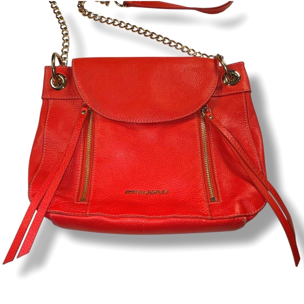 Cynthia Rowley Orange Red Leather Gold Chain Strap Crossbody Shoulder Bag